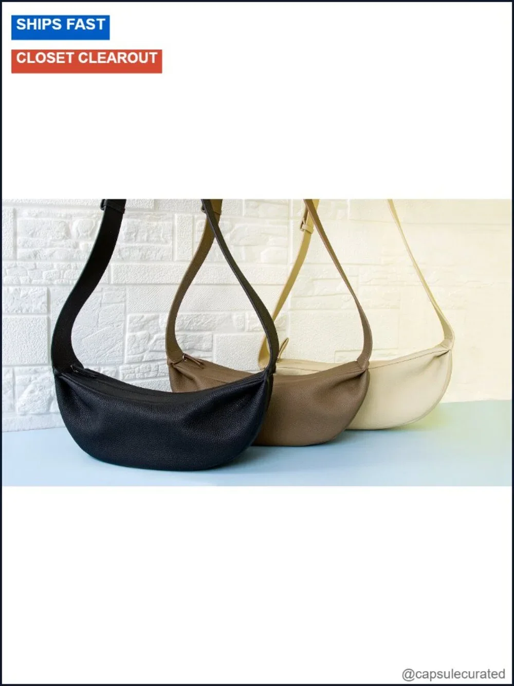 Genuine Leather Sling Bag Crossbody Hobo Minimalist Wide Strap